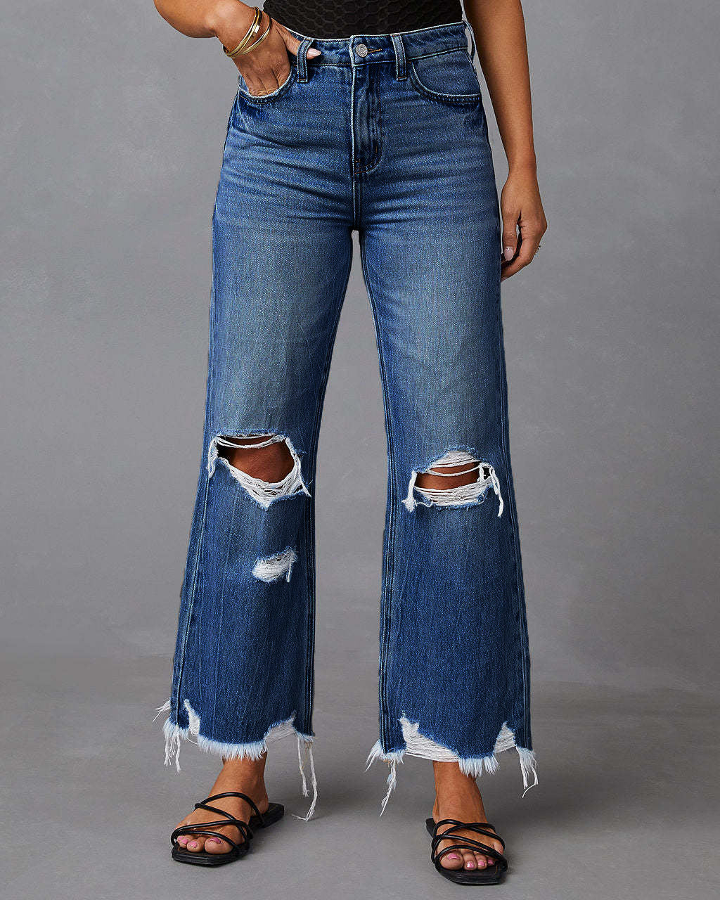 Elara Wide-Leg Distressed Jeans