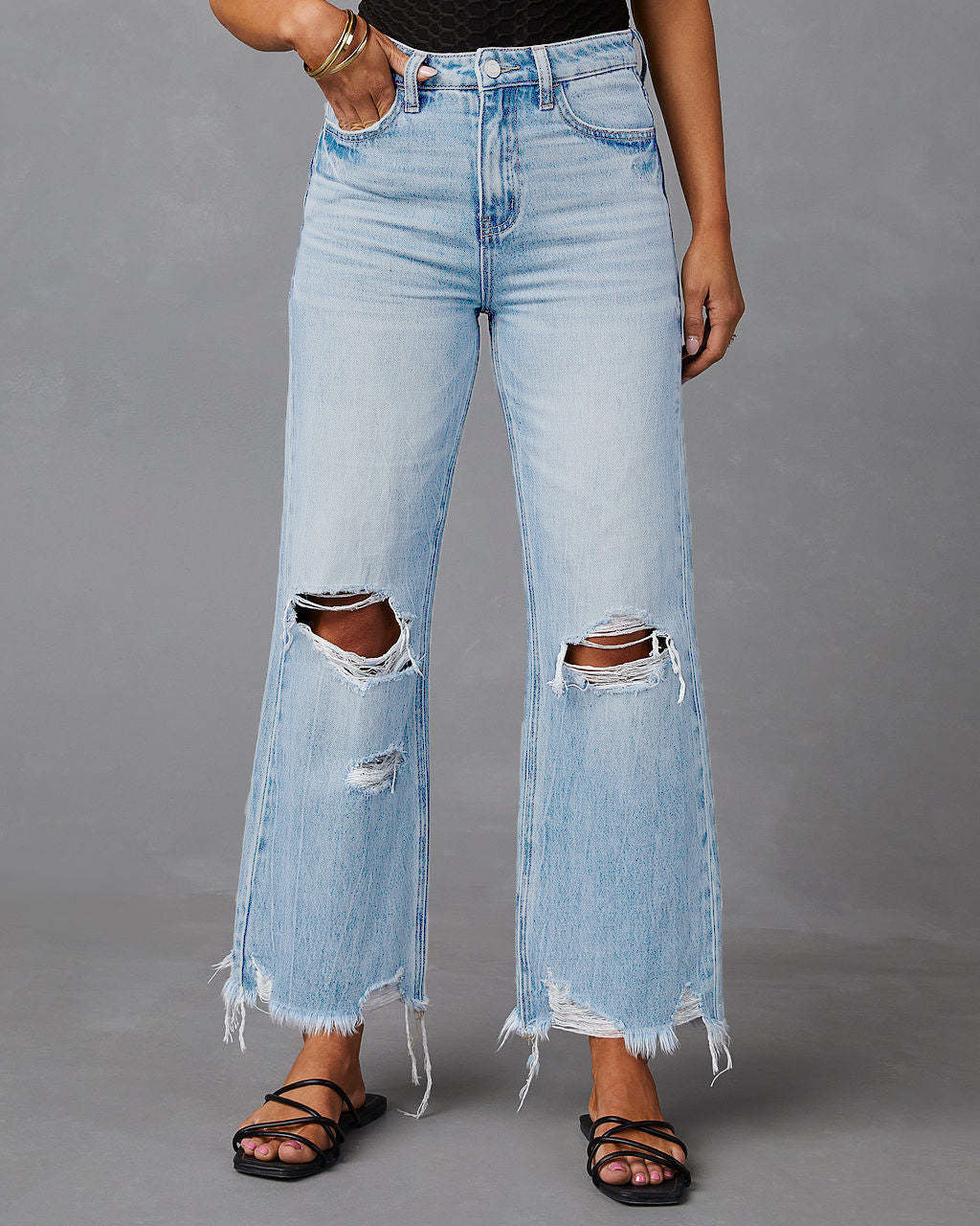 Elara Wide-Leg Distressed Jeans