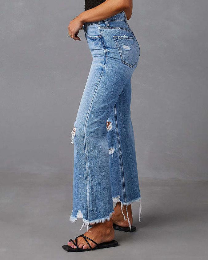 Elara Wide-Leg Distressed Jeans