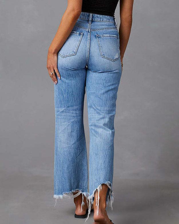 Elara Wide-Leg Distressed Jeans