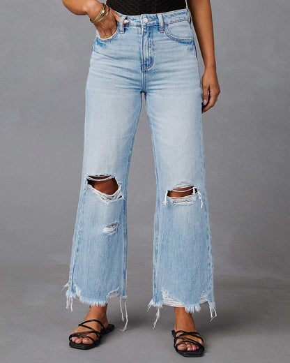Elara Wide-Leg Distressed Jeans