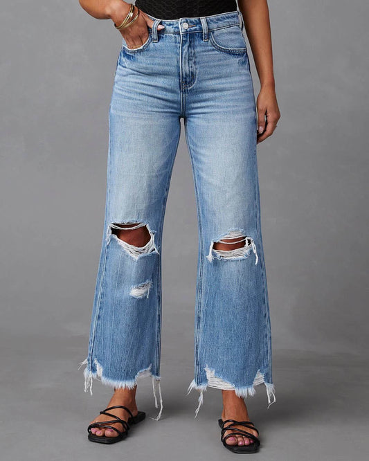 Elara Wide-Leg Distressed Jeans